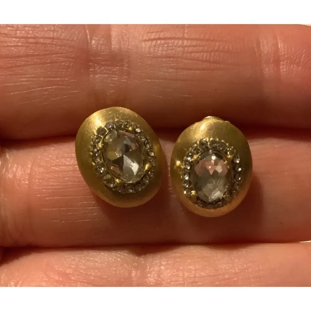 Anthropologie Gold Crystal Earrings Stud Boho CZ Geometric Halo Clear VTG